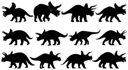 Obraz premium Dinosaur Silhouettes Collection, Prehistoric Creature Vector Pack, Triassic Era Reptile Icons, Ancient Animal Graphics for Kids and Education