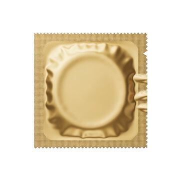 Gold foil square condom packaging mockup symbolizing safe sex protection family planning and reproductive health awareness.