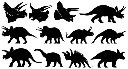 Obraz premium Dinosaur Silhouettes Collection, Prehistoric Reptile Vector Icons, Ancient Creature Graphics for Educational and Themed Designs