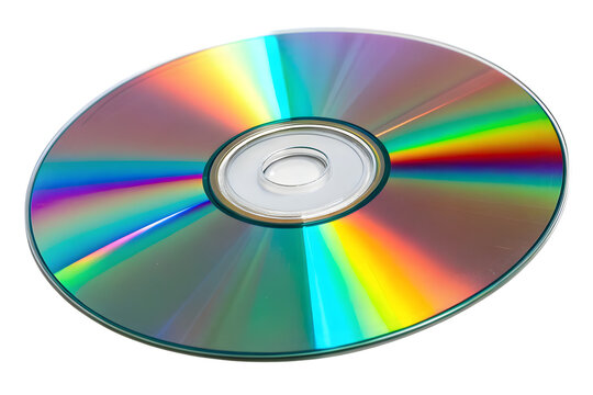 Shiny holographic compact disc or dvd reflecting rainbow colors isolated on a white background isolated on transparent background