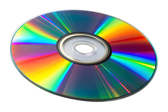 Shiny colorful compact disc with rainbow reflection isolated on transparent background