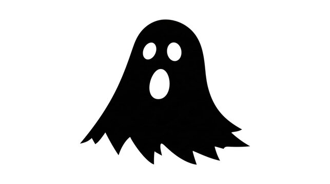Black silhouette of a spooky ghost with hollow eyes and an open mouth
