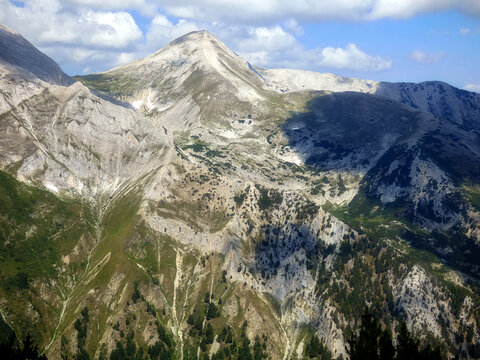 Vihren and Kutelo peak in Pirin Mountains Bulgaria panoramic view near Bansko