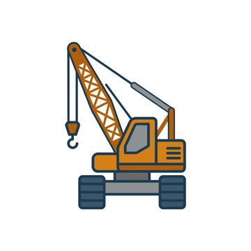 Yellow industrial crane machine vector illustration on isolated background