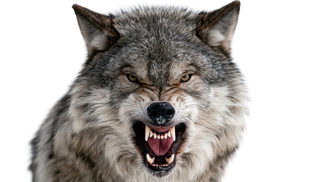 Snarling grey wolf head with bared teeth and intense eyes