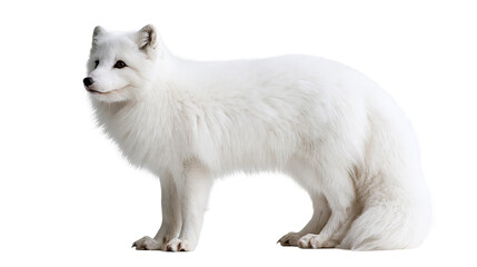 Full body side view of a fluffy white arctic fox standing © Cressida