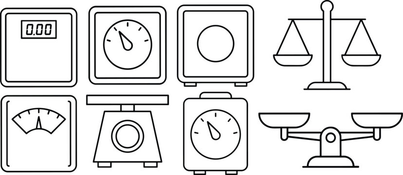 Eight Weighing Scale and Balance Measurement Icons
