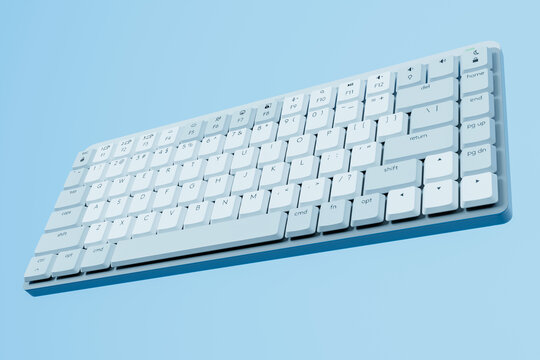 Wireless white keyboard with function keys on blue background