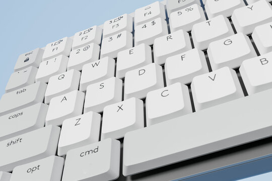 Close-up white computer keyboard on abstract render background