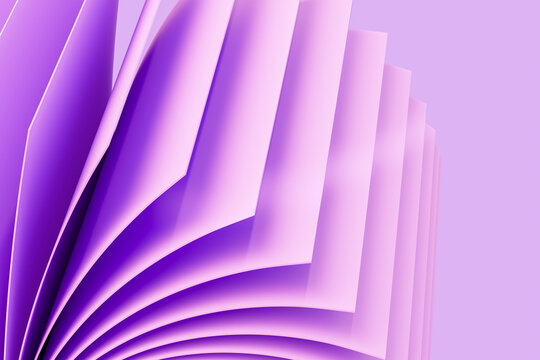 Abstract render of purple layered folded paper sheets with curved