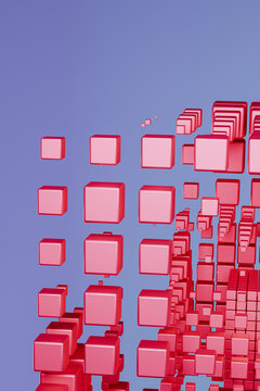 Pink 3d cubes floating in an abstract digital art background