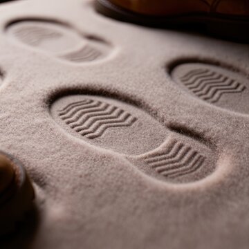 Footprints in soft fabric create unique texture and detail. pattern of shoe treads stands out against smooth background. Image evokes curiosity and invites exploration