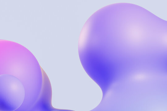 Abstract 3d render of smooth purple and blue shapes with fluid forms