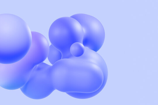 Cluster of smooth blue 3d spheres with gradient background