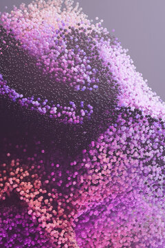 Abstract render of pink and purple hexagonal digital particles