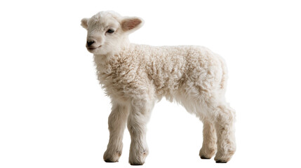 Fluffy white baby lamb standing and looking to the side © Cressida