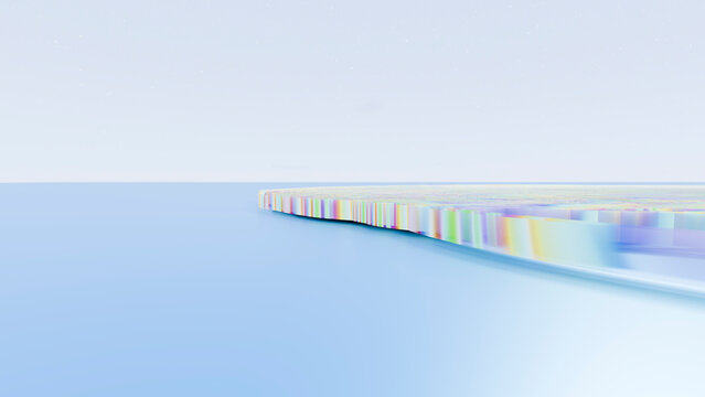 Abstract colorful flat island surrounded by calm blue water