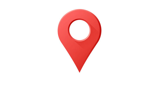 Red map pointer pin icon with long shadow