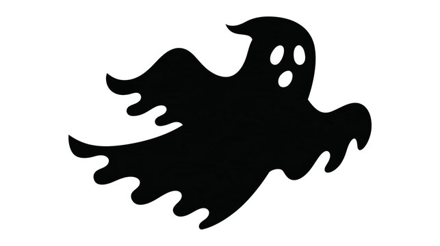 Black silhouette of a flying ghost with hollow eyes and mouth