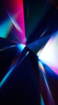 Vertical radial prismatic starburst background with sharp angular glass facets converging to central apex with bright white flare reflection for modern smartphone lockscreen and digital poster layout