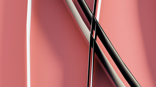 Abstract composition of intersecting curved lines in pink and Black
