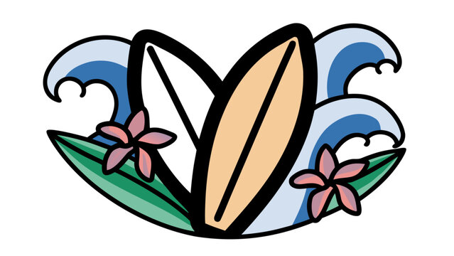 vector illustration of a surfboard with flowers