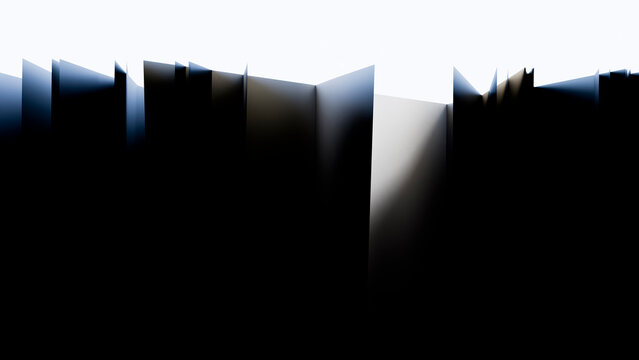 Abstract digital artwork featuring vertical dark shapes and light