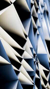Geometric abstract pattern of blue and beige 3d triangular facets