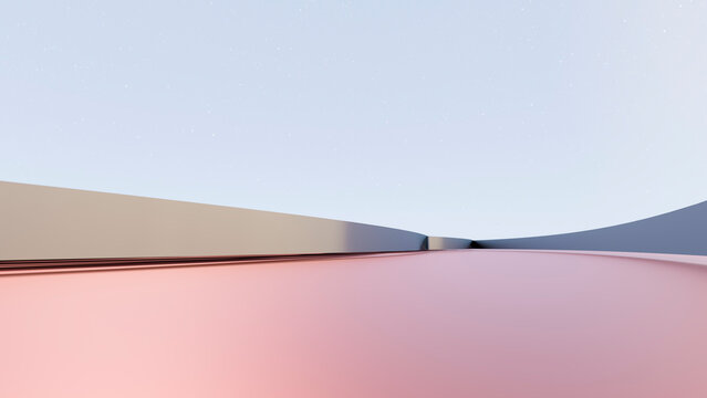Abstract minimalistic architectural scene with smooth curved walls