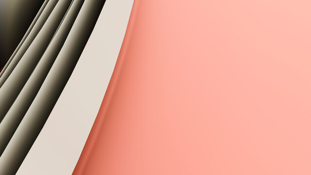 Folded stacked sheets of pink and cream paper with shadows