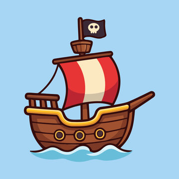 Cute pirate ship vector icon illustration