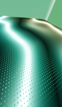 Abstract green digital 3d wavy surface with shiny square pattern