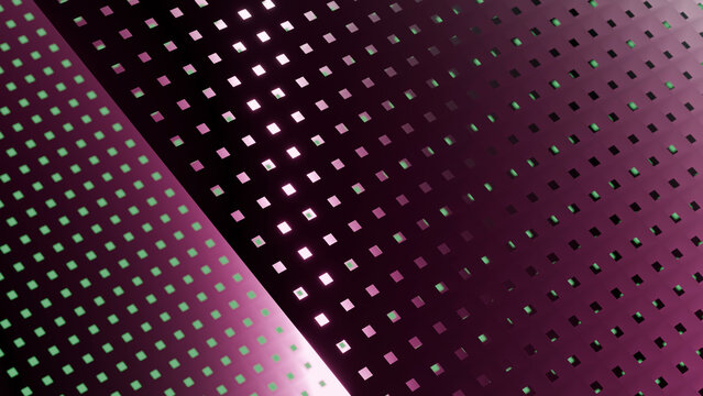 Purple perforated metal sheet with square hole pattern in close-up