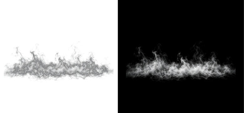 Realistic white smoke rising from bottom with dark background for overlay effects.