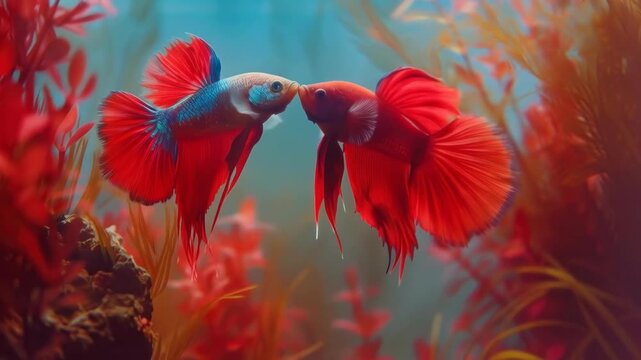 Two Vibrant Siamese Fighting Fish Face Each Other Underwater