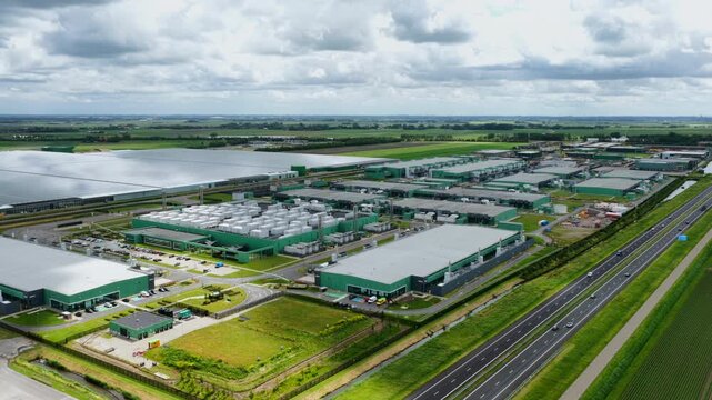 Aerial view of a modern hyperscale data center in the Netherlands