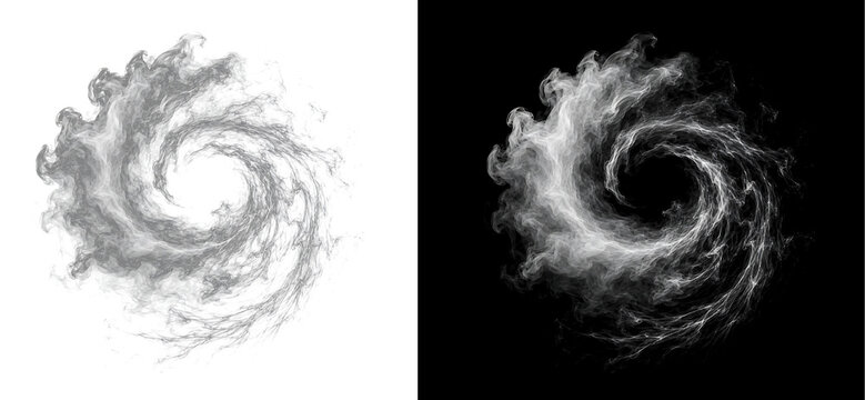 Vortex of swirling white smoke and portal effect isolated with transparent alpha matte.