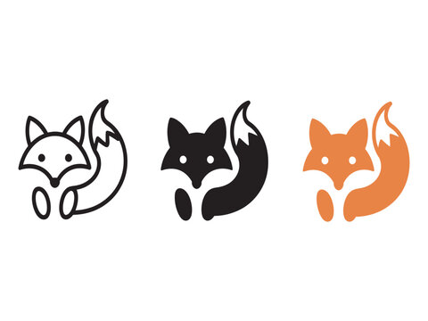 Minimalist fox logo set, modern animal icons, orange and black fox vectors, clean geometric symbols, editable vector design for branding
