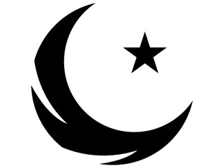 Crescent Moon and Star Silhouette Icon Classic Islamic Symbol for Ramadan and Eid Isolated on Transparent Background © All