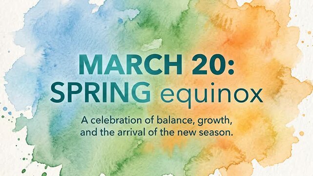 Spring Equinox Date Announcement on Colorful Watercolor Background