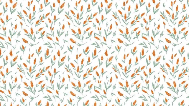 Seamless Repeating Animation of Hand Drawn Wheat Ears on White Background