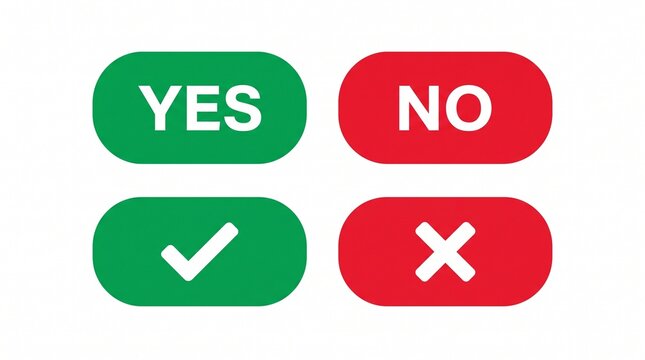 Green yes and red no buttons with check mark and cross icons.