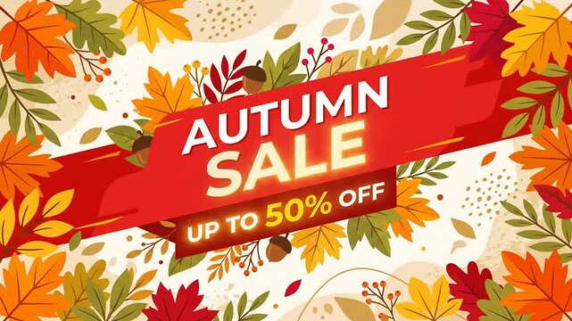 Autumn Sale Promotional Background Animation with Falling Leaves and Red Banner