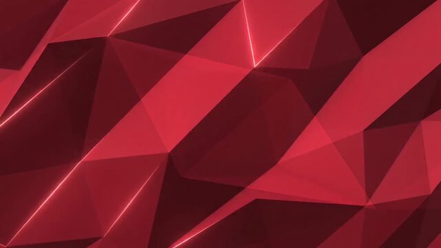 Abstract red geometric background with shifting 3D polygon facets