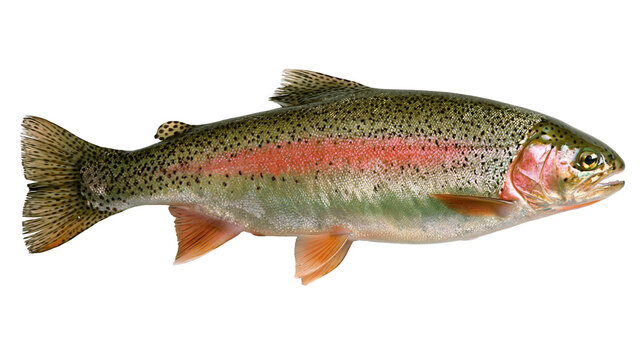 Fresh rainbow trout fish with speckled skin and pink lateral stripe
