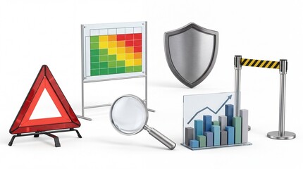 Obraz premium Safety Warning Devices and Data Analysis Charts in Security and Business Environment