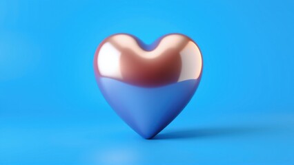 Fototapeta premium Metallic heart shape, twotone color scheme. Blue bottom transitions into rose gold top. Simple studio lighting, dark background.
