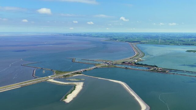 Aerial view of the fish migration river at the Afsluitdijk in the Netherlands