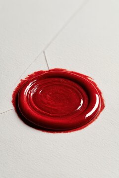 Handcrafted red wax seal on clean white surface
