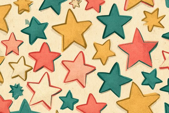Hand-drawn star motif in retro colors: dynamic composition for design, print, and editorial use